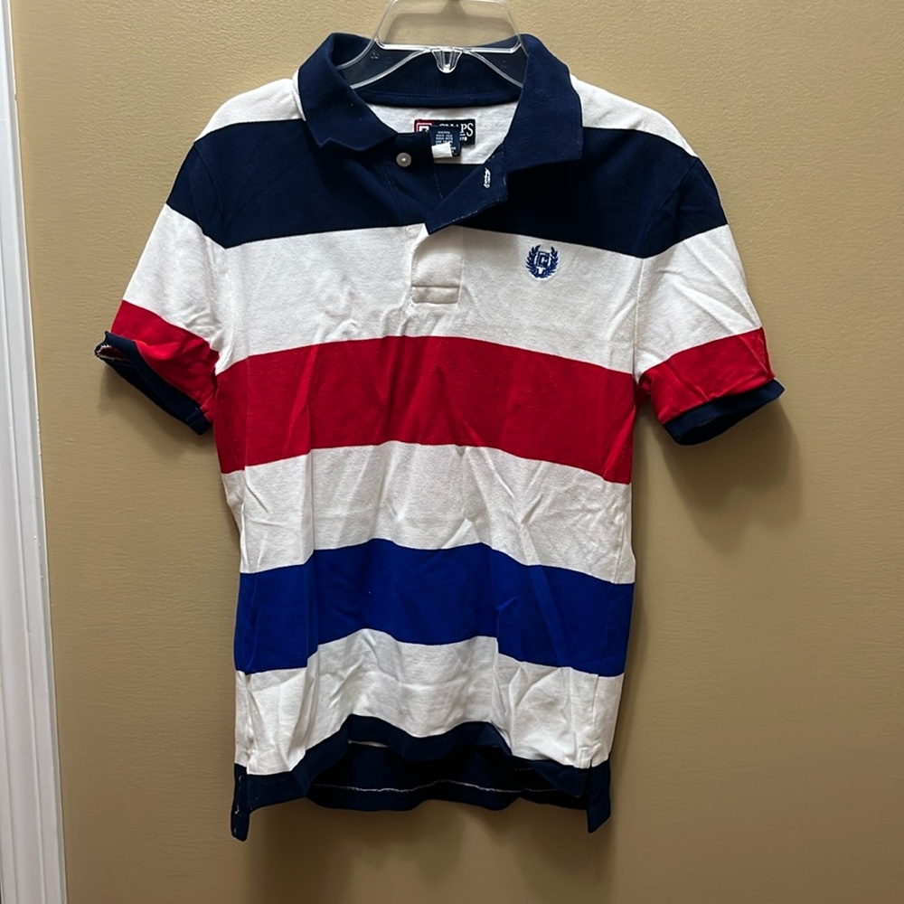 Chaps polo t- shirt, red white and blue July 4 size boys medium 10–12